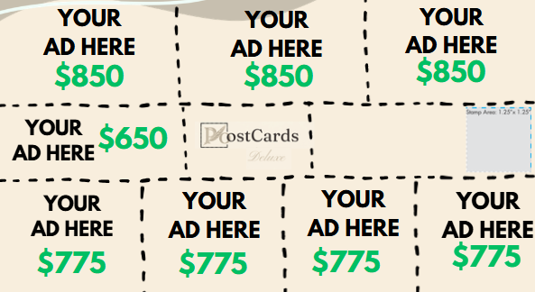 Standard postcard layout reference — actual slot sizes and pricing